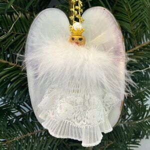 Handmade Cute White Angel Clamshell Christmas Tree Ornament #7 NWT